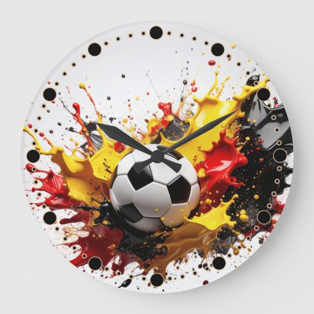 Fussball fällt in die Farben Rot Gelb Schwarz Große Wanduhr (Vorderseite)