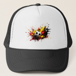 Fussball fällt in die Farben Rot Gelb Schwarz Truckerkappe