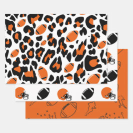Fußball-Fan-Ausrüstung Schwarz Orange Gepardendruc Geschenkpapier Set