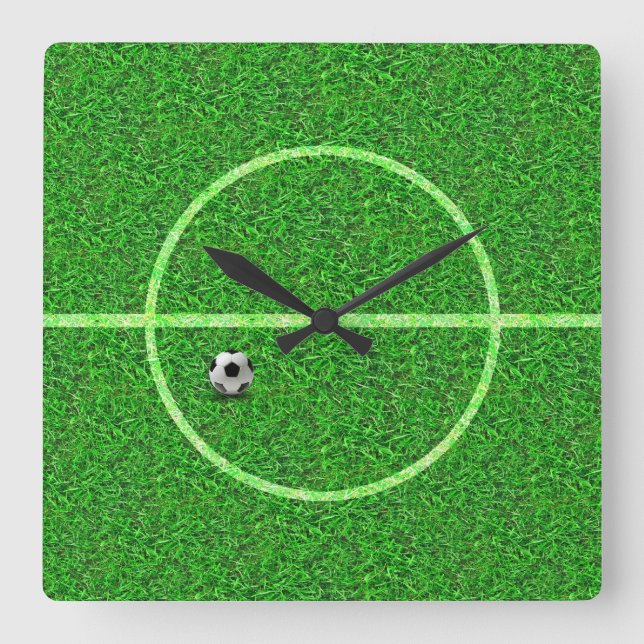 Fußball-Feldball - Wall-Uhr Quadratische Wanduhr (Vorderseite)