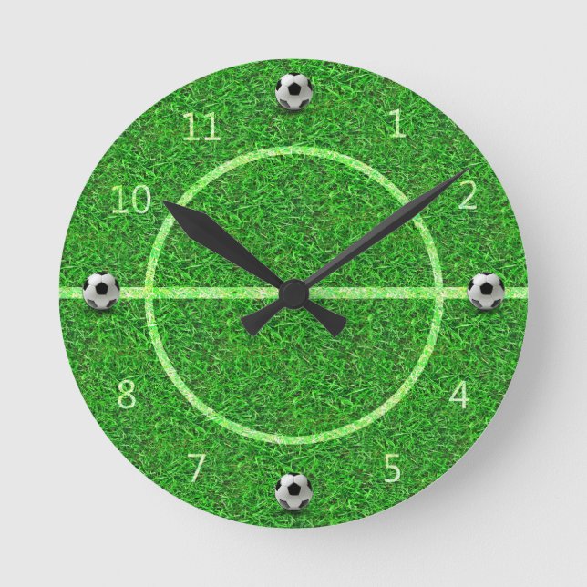 Fußball-Feldball - Wall-Uhr Runde Wanduhr (Vorderseite)