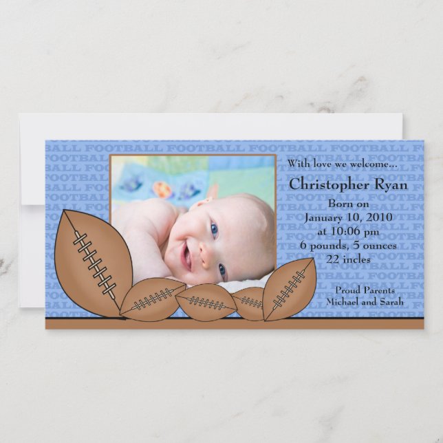 Fußball FOTO Boy Birth Ankündigung (Vorderseite)