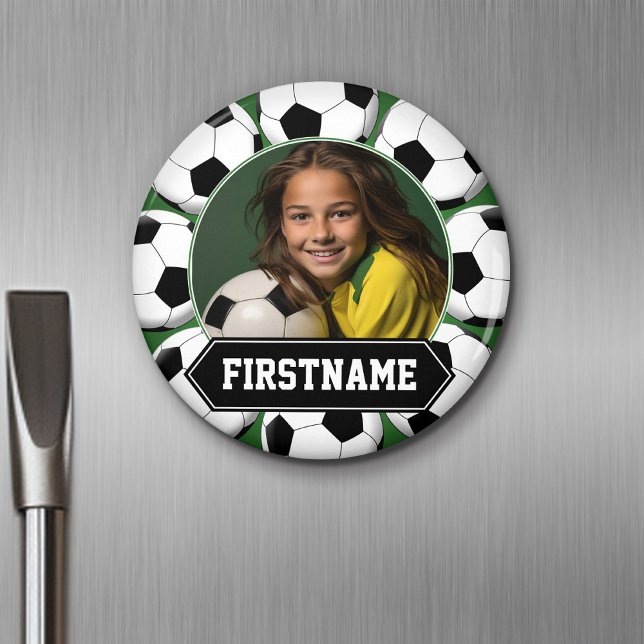 Fußball-Foto für Mannschaft oder Spieler - grün Magnet (Personalized Fridge Magnet - Add Custom Text)