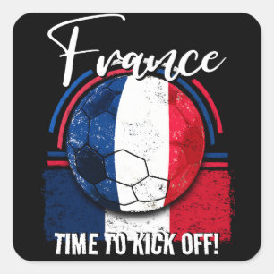 Fußball-Frankreich-Flagge, Vintager Ball-Fußball Quadratischer Aufkleber