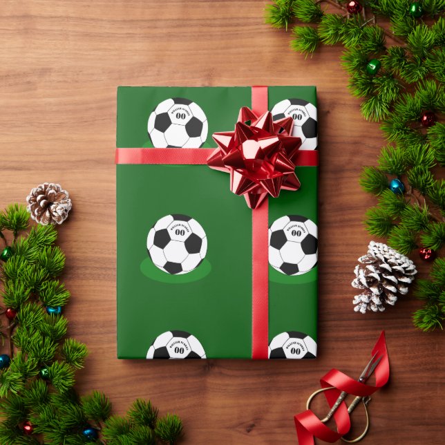 Fußball, Fußball mit Name und Nummer Geschenkpapier (Feiertagsgeschenk)