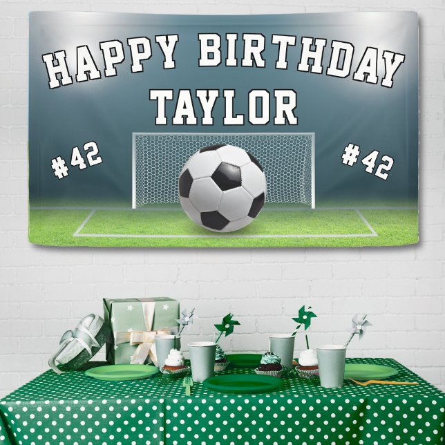 Fußball-Fußball-Sport zum Geburtstag glücklich Banner (Soccer Field Football Sports Happy Birthday Banner)