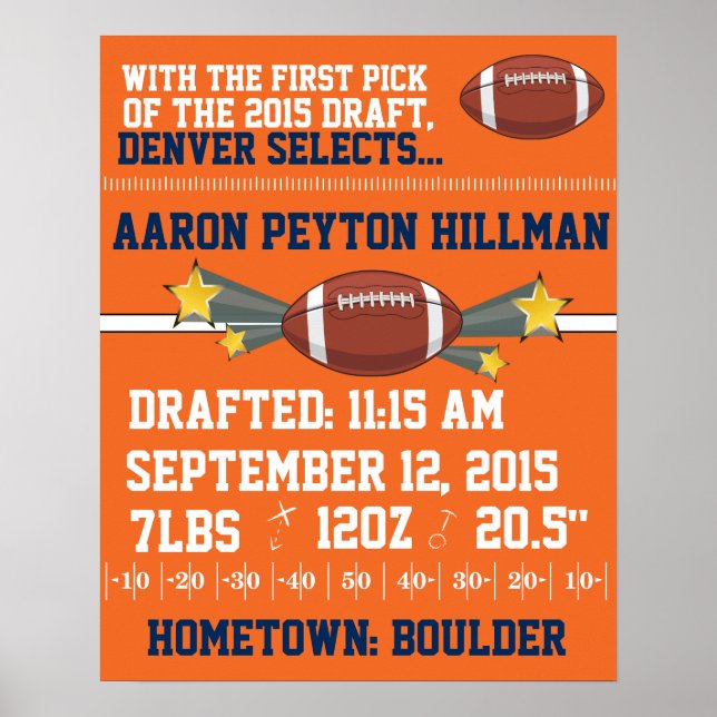 Fußball-Geburtsankündigung - Orange & Blue Poster (Vorne)