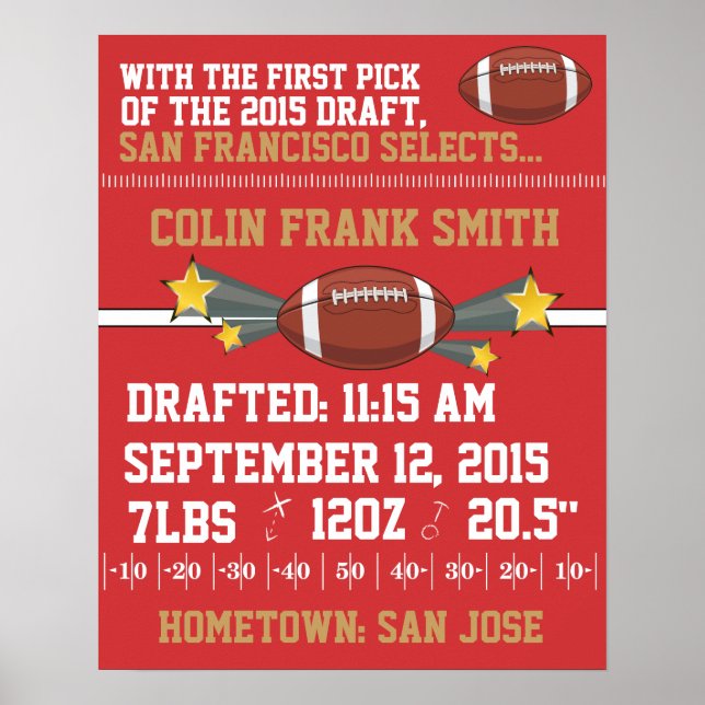 Fußball-Geburtsankündigung - Red & Gold Poster (Vorne)