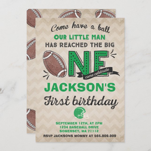 Fußball Geburtstag Einladung Fußball 1. Geburtstag (Vorne/Hinten)