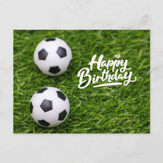 Fußball Geburtstag mit Ball auf grünem Gras Postkarte (Vorderseite)