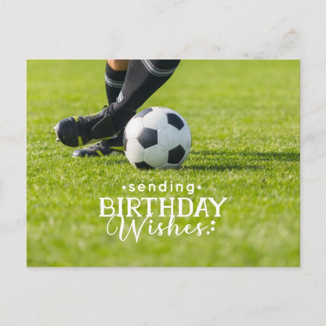Fußball Geburtstag mit Ball und Happy Birthday Postkarte (Vorderseite)