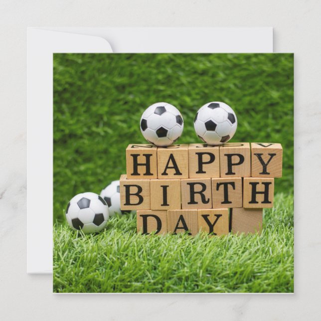 Fußball Geburtstag mit Ball und Happy Birthday Wor (Vorderseite)