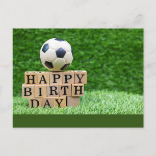 Fußball Geburtstag mit Ball und Happy Birthday Wor Postkarte