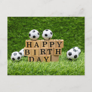 Fußball Geburtstag mit Ball und Happy Birthday Wor Postkarte