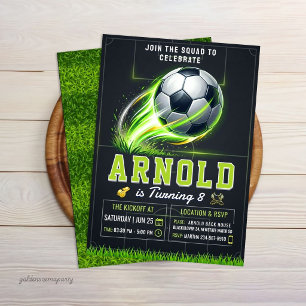Fußball-Geburtstags-Einladung Neon Grün Glow Spo Einladung
