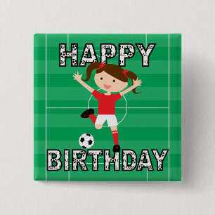 Fußball-Geburtstags-Mädchen 1 rot und weiß Button