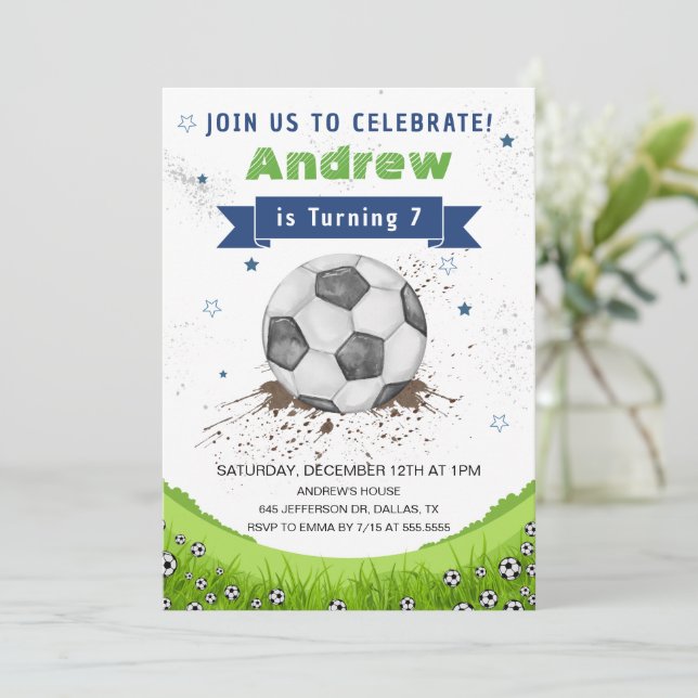 Fußball-Geburtstagsfeier Einladung (Stehend Vorderseite)