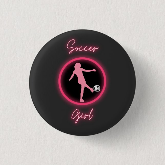 Fußball-Girl rosa Glow Button (Vorderseite)