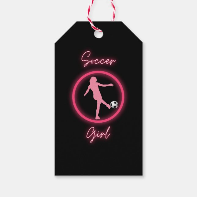 Fußball-Girl rosa Glow Geschenkanhänger (Vorderseite)