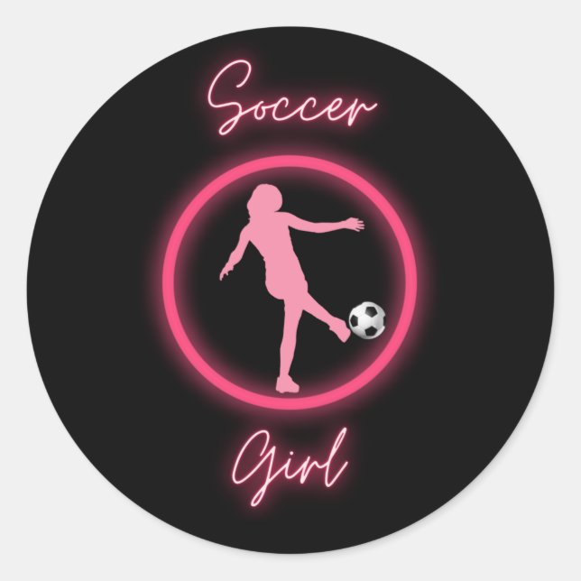 Fußball-Girl rosa Glow Runder Aufkleber (Vorderseite)