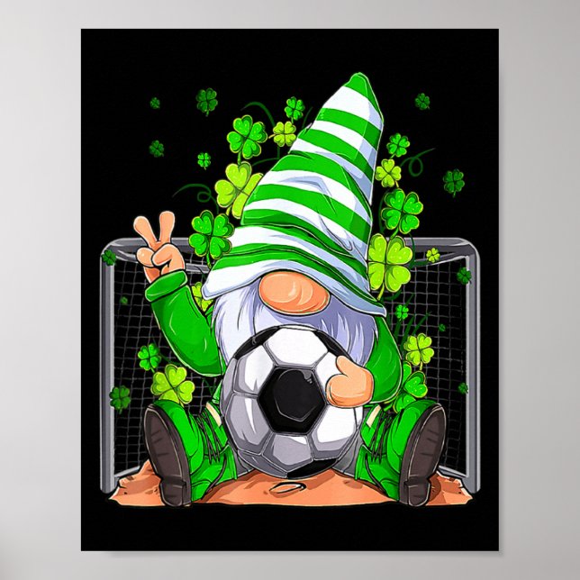 Fußball-Gnom Glück Kleeblatt Irischer St. Patricks Poster (Vorne)