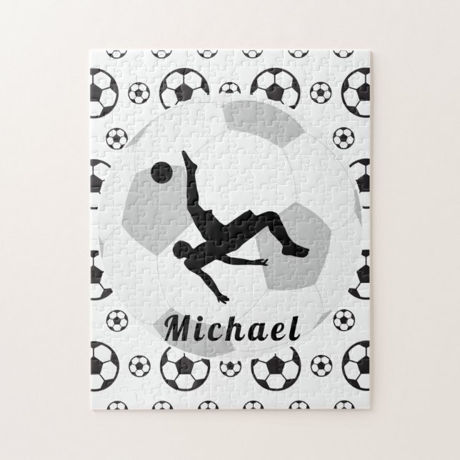 Fußball Goalie Keeper Black & White Player Name Puzzle (Vertikal)