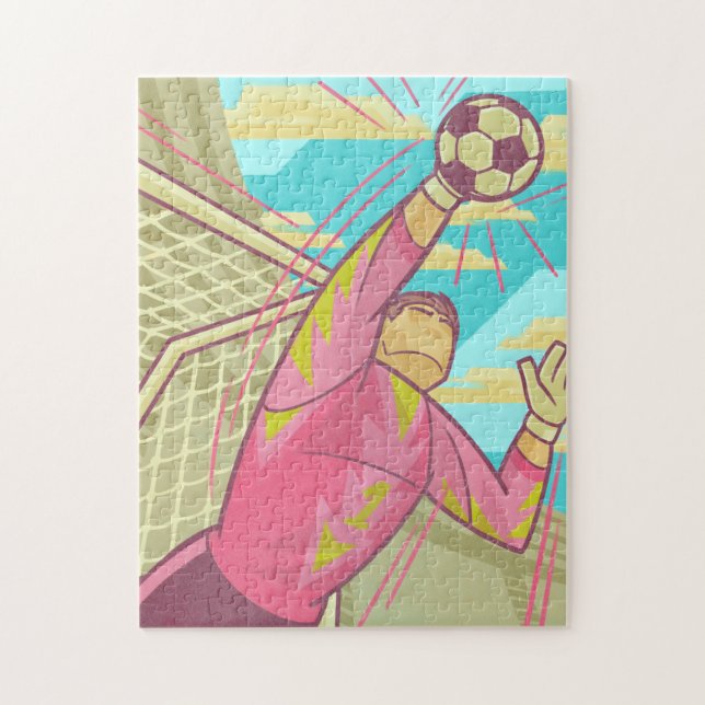 Fußball-Goalie-Torhüter Retro-Illustration Puzzle (Vertikal)