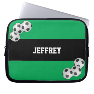 Fußball, Grün & Schwarz, Name, Computer Laptopschutzhülle