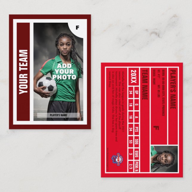Fußball-Handelskarte (dunkelrot) - Hinzufügen von  Telefonnummerkarte (Vorne/Hinten)