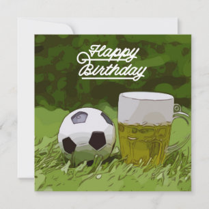 Fußball Happy Geburtstag mit Ball und Bier auf Grü Karte