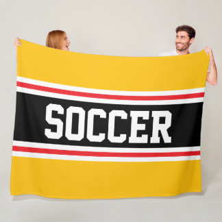 FUSSBALL Helles golden orange rot schwarze Streife Fleecedecke