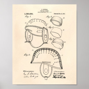 Fußball Helm 1913 Patent Art Old Peper Poster