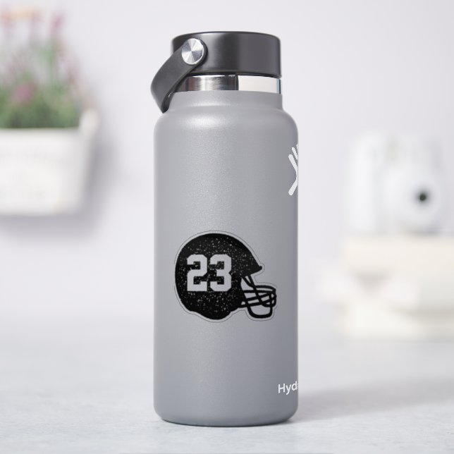 Fußball-Helm-Sondernummer schwarz Aufkleber (HydroFlask)