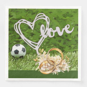 Fußball-Hochzeit Thema mit Ball auf Grün Serviette
