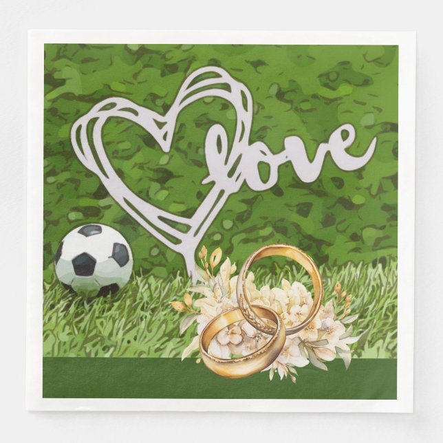 Fußball-Hochzeit Thema mit Ball auf Grün Serviette (Vorderseite)