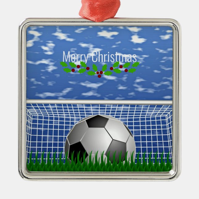 Fußball im Netz, Frohe Weihnachten, Ornament Aus Metall (Vorne)