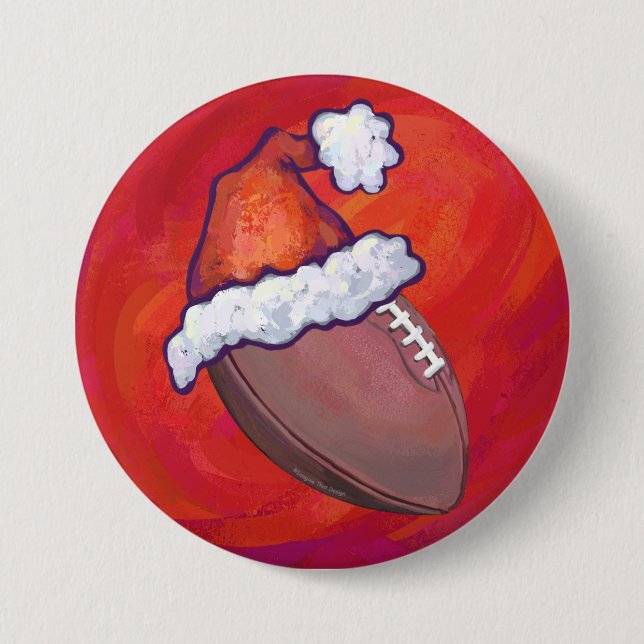 Fußball in Weihnachtsmannmütze über Rot Button (Vorderseite)