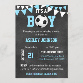 Fußball ist es ein Jungen-Babyparty-Tafel-blauer Einladung