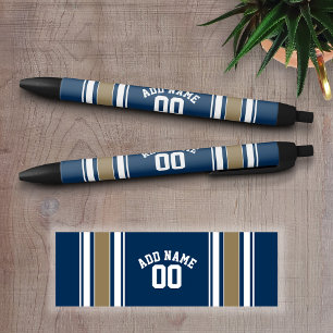 Fußball-Jersey-Marine-Blau-Gold Stripes Namenszah Kugelschreiber