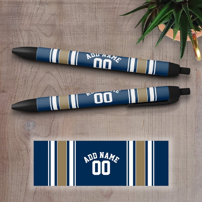 Fußball Jersey Navy Blue Gold Streifen Name Nummer Kugelschreiber (Personalized Writing Pens - add your name, monogram or other text)