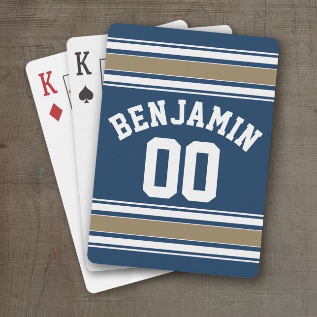 Fußball Jersey Navy Blue Gold Streifen Name Nummer Spielkarten (Personalized Playing Cards - Sports Jersey Design)