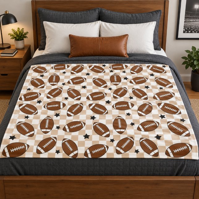 Fußball Karomuster Stern Tan Fleecedecke (Von Creator hochgeladen)