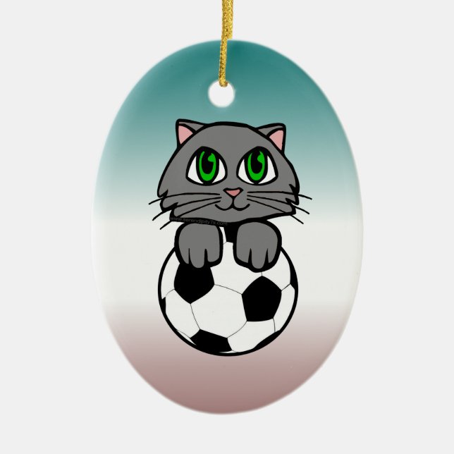 Fußball-Kätzchen Keramik Ornament (Vorne)