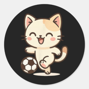 Fußball Kawaii Katzenzeichnung. Süße Tierkunst.  Runder Aufkleber