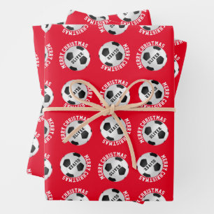 Fußball Kids Name Sport frohe Weihnachten Geschenkpapier Set