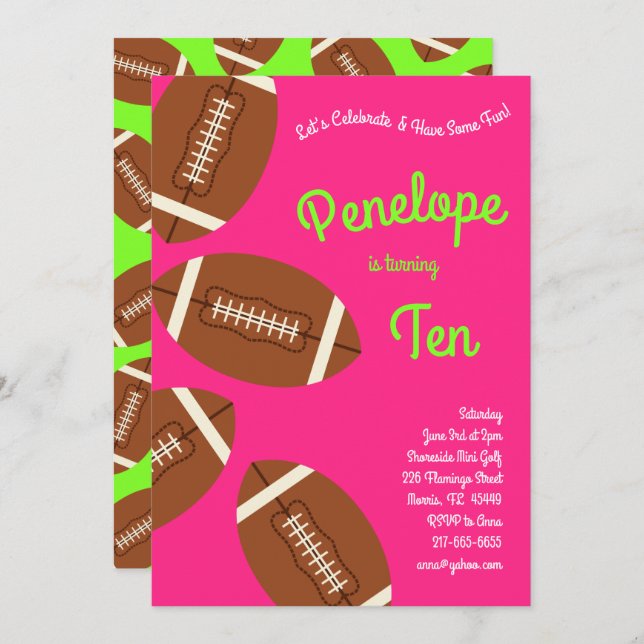 Fußball Kindergeburtstag Party Sportpink Girls Einladung (Vorne/Hinten)