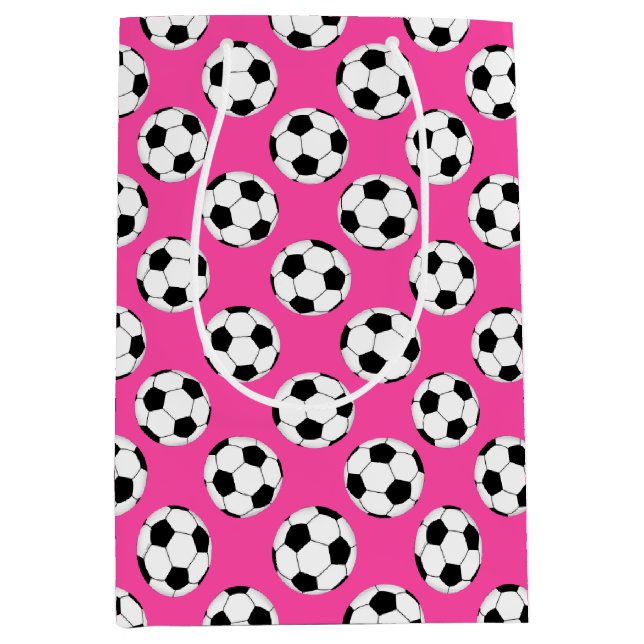 Fußball-Kugelmuster rosa Mittlere Geschenktüte (Vorderseite)