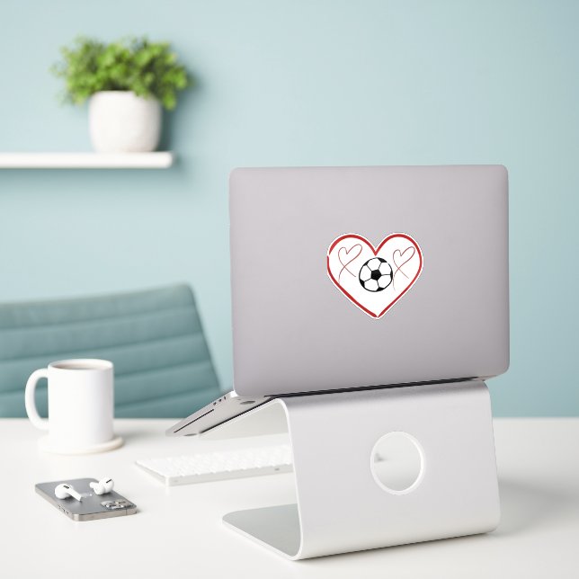 Fußball-Liebe Herz  Aufkleber (Laptop auf Schreibtisch)