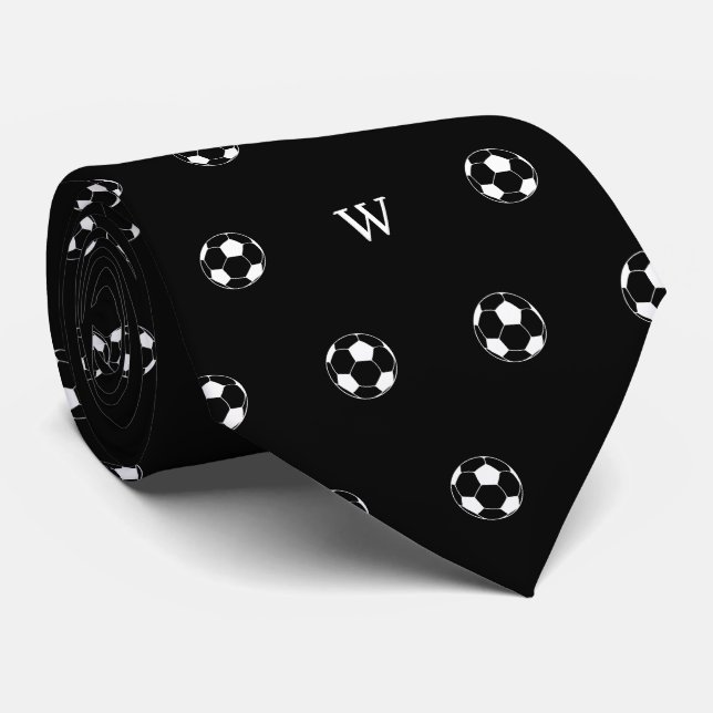 Fußball-Lover-Geschenk Monogram-Initialen Schwarz Krawatte (Gerollt)