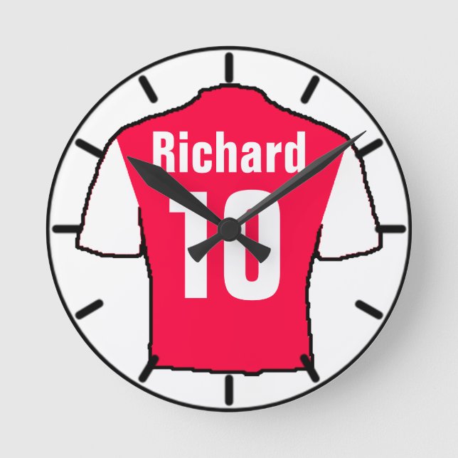 Fußball-Lüfter Shirt zu personalisieren. Runde Wanduhr (Vorderseite)